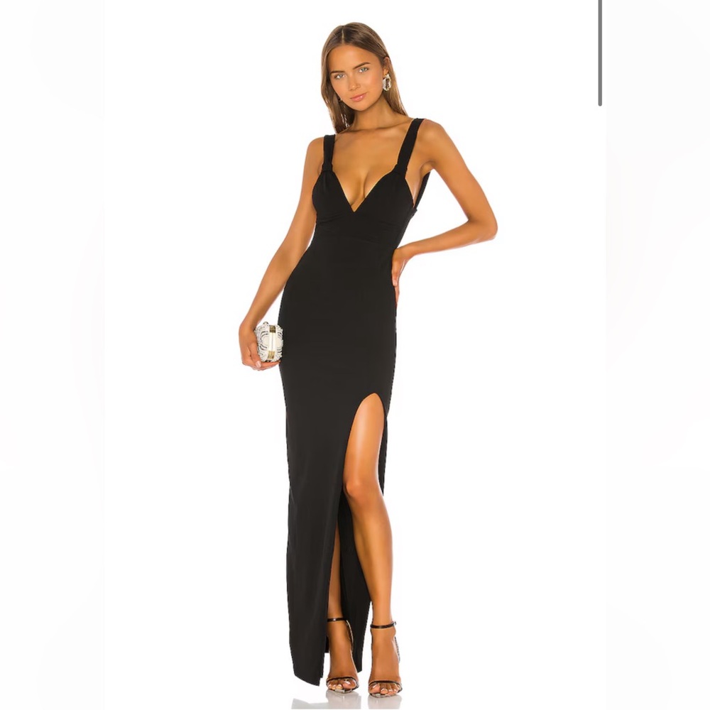 Nookie Black Plunge Maxi Dress with High Slit